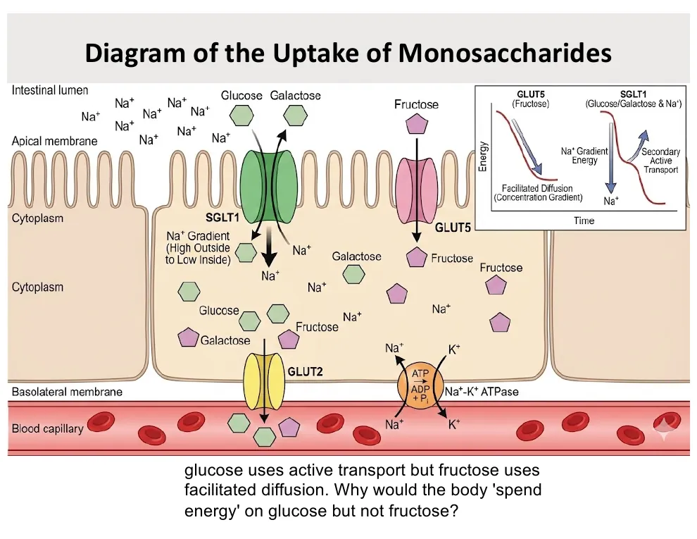 Why Glucose Is Pumped but Fructose Just Drifts In