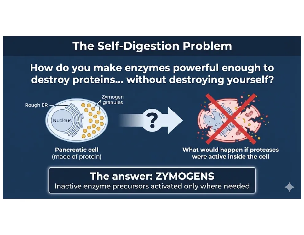 The Self-Digestion Problem and the Zymogen Answer