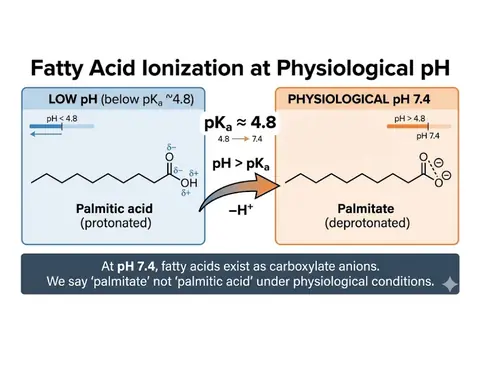 Preview: Fatty acid ionization: why it's palmitate, not palmitic acid